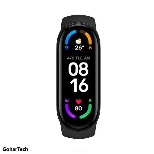 صفحه نمایش دستبند هوشمند شیائومی مدل Mi Smart Band 7 از روبرو رنگ مشکی